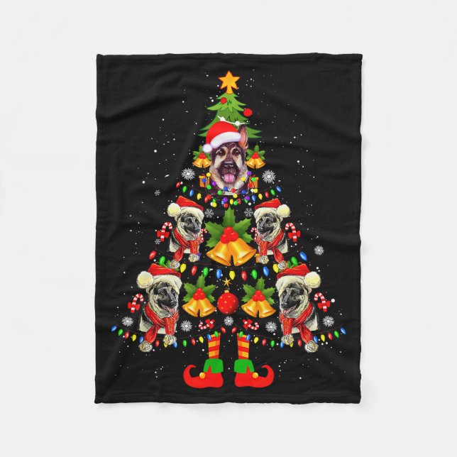 Manta Polar German Shepherd Dog Santa Hat Christmas Tree Xmas  (Anverso)
