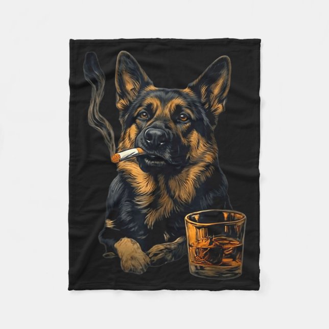 Manta Polar German Shepherd Dog Smoking Cigarette Whisky Lover (Anverso)
