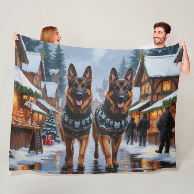 Manta Polar German Shepherd Dogs Christmas Snow Holiday (In situ)