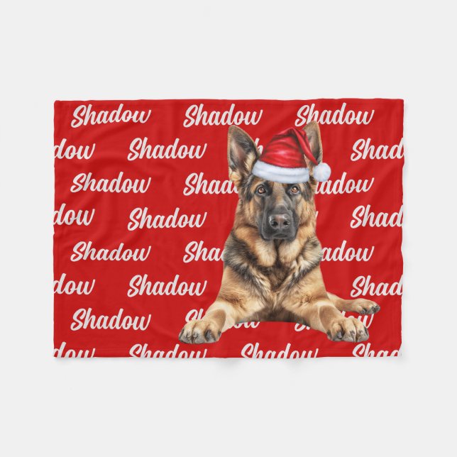 Manta Polar German Shepherd on Red with Name Christmas Dog (Frente (Horizontal))