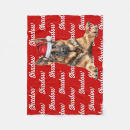 Manta Polar German Shepherd on Red with Name Christmas Dog