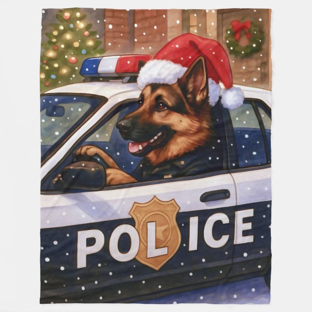 Manta Polar German Shepherd Police Holiday Card (Anverso)
