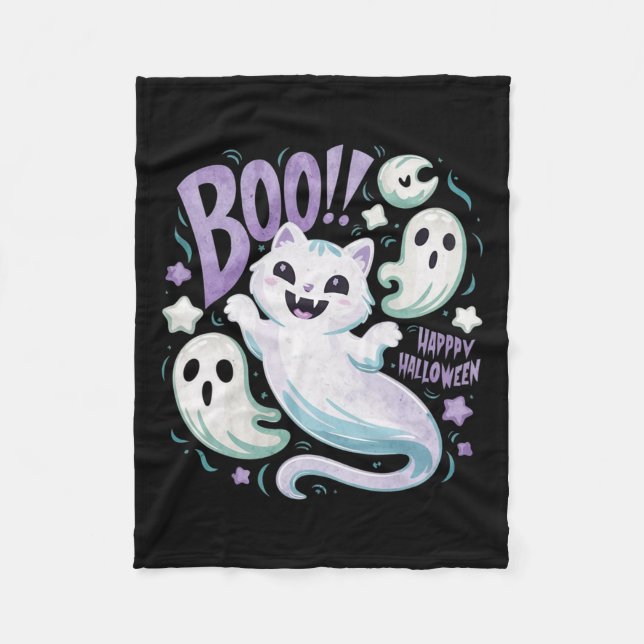 Manta Polar Ghost Cat Boo Kitty Halloween (Anverso)