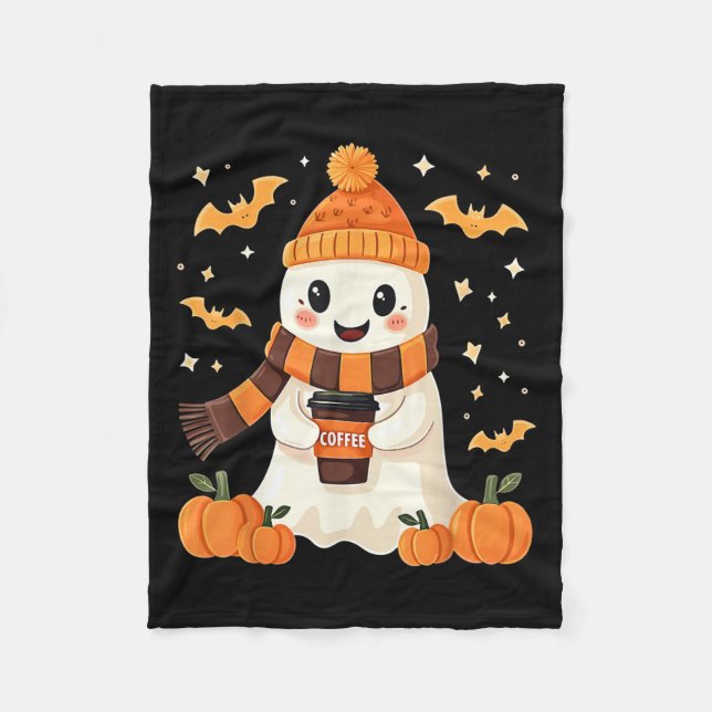 Manta Polar Ghost Drinking Coffee Halloween Cute Ghost Ice Cof (Anverso)