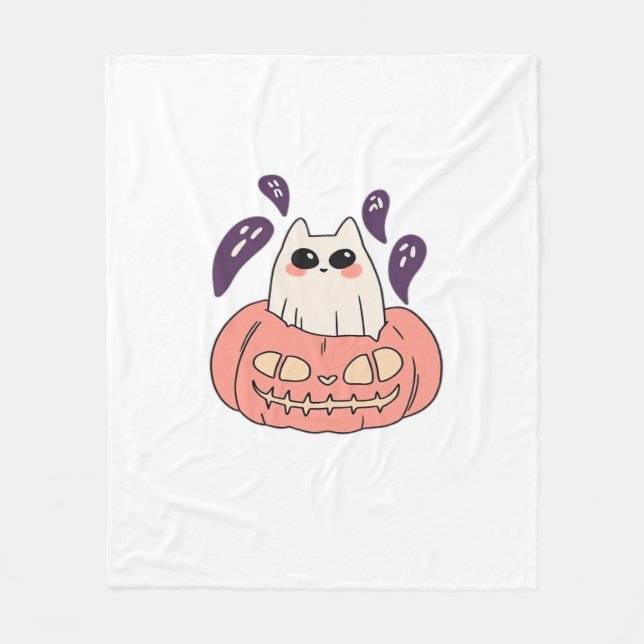 Manta Polar Ghost Kitty en una calabaza clásica camiseta (Anverso)