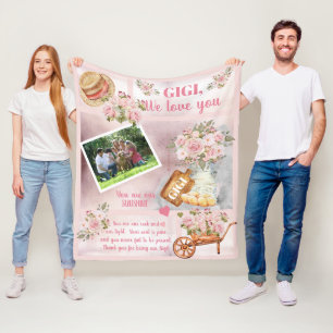 Manta Polar Gigi We Love You Photo Pink Floral   Texto del gui