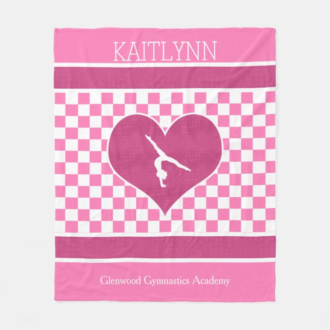 Manta Polar Gimnasia a cuadros rosada bonita con el monograma (Anverso)