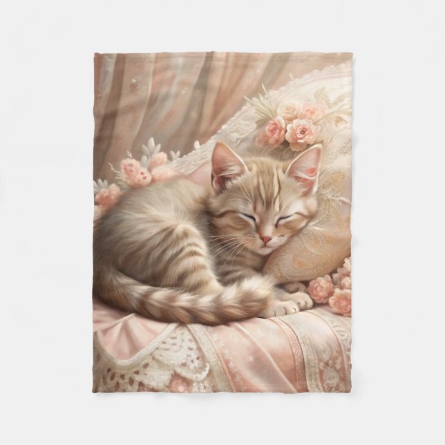 Manta Polar Ginger Kitten Sleeping (Shabby Chic) (Anverso)