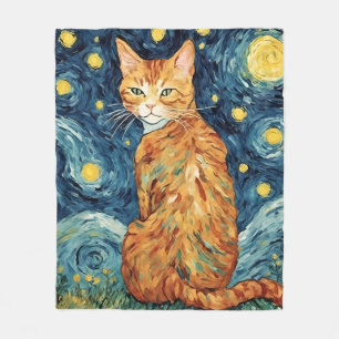 Manta Polar Ginger Tabby Cat en la noche estrellada