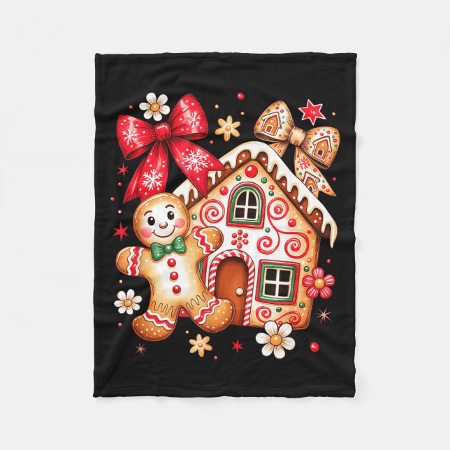 Manta Polar Gingerbread Christmas Bow Christmas House Retro Co (Anverso)