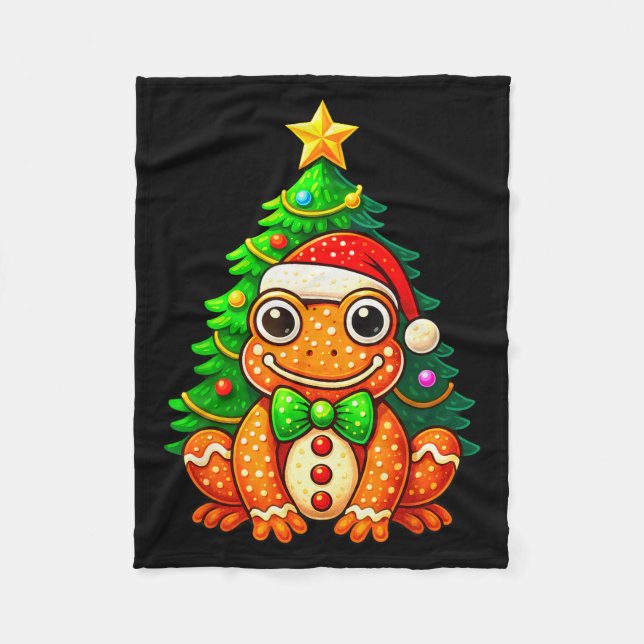 Manta Polar Gingerbread Frog Wearing Santa Hat Christmas Tree  (Anverso)