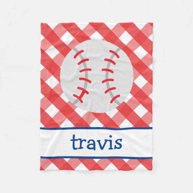 Manta Polar Gingham Baseball Personalizado Fleece Blanket (Anverso)