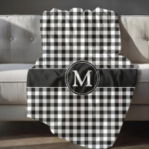 Gingham Negro Y Blanco Con Monograma