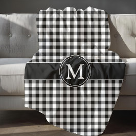 Manta Polar Gingham Negro Y Blanco Con Monograma