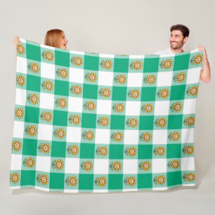 Manta Polar Gingham Verde y Girasoles Amarillos