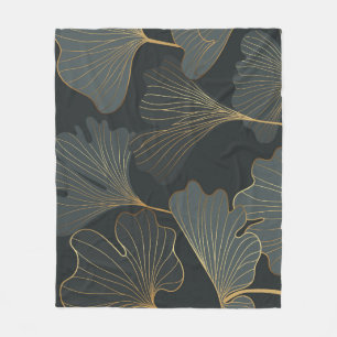 Manta Polar Ginkgo dorado: Deco floral de lujo.