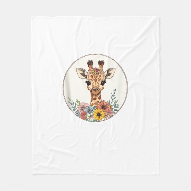 Manta Polar Girafa Adorable Con Flores (Anverso)
