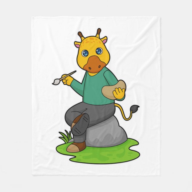 Manta Polar Giraffe como pintor con pincel de pintura (Anverso)