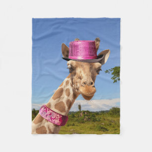 Manta Polar Giraffe en gorra rosa brillante