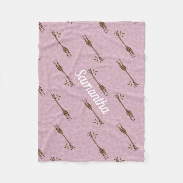 Manta Polar Giraffe Safari nombre personalizado bebé rosa (Anverso)