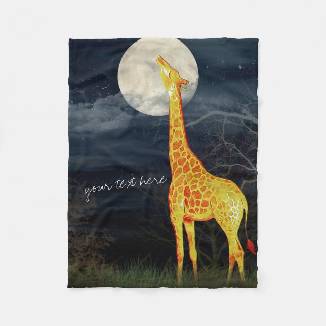 Manta Polar Giraffe y Luna | Personalizado Fleece Blanket (Anverso)