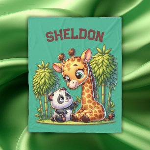 Manta Polar Giraffe y Panda Monogramed Name