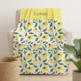 Manta Polar Girasol Acuarela Flor Silvestre Nombre Verde Amari