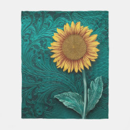 Manta Polar Girasol amarillo con herramientas de cuero verde a