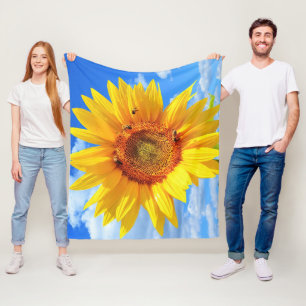 Manta Polar Girasol amarillo y abejas Fleece Blanket Sky azul
