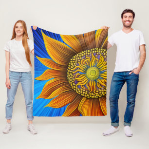 Manta Polar Girasol ruso y soleado en azul