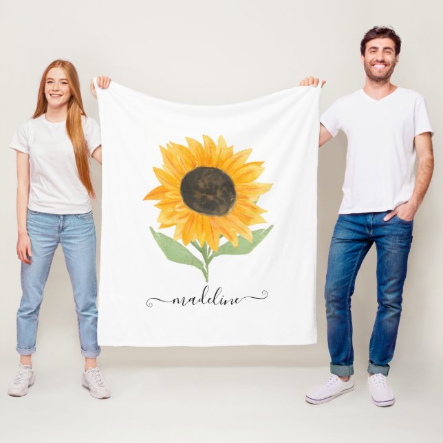Manta Polar Girasol Rústico con Nombre Personalizado Script (In situ)