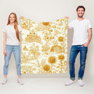 Manta Polar Girasoles Campo Toile Amarillo Vintage