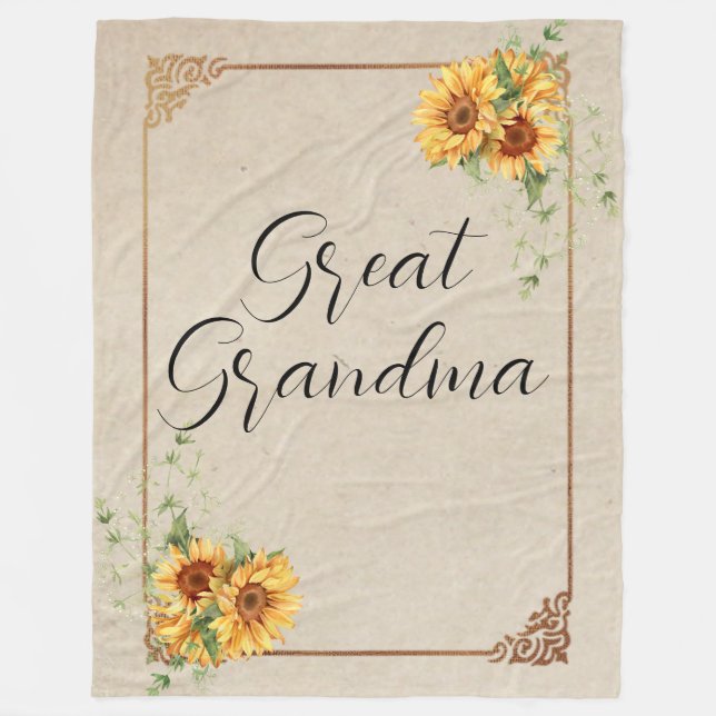 Manta Polar Girasoles con marco vintage Gran Abuela (Anverso)