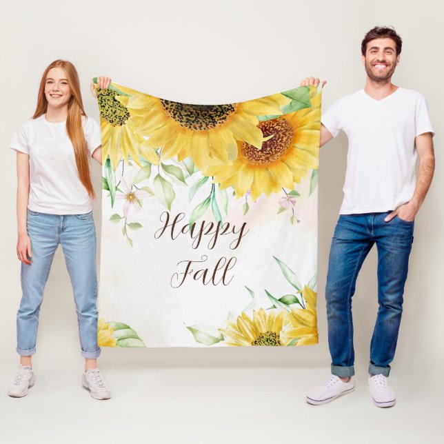 Manta Polar Girasoles de otoño con texto personalizable  (In situ)