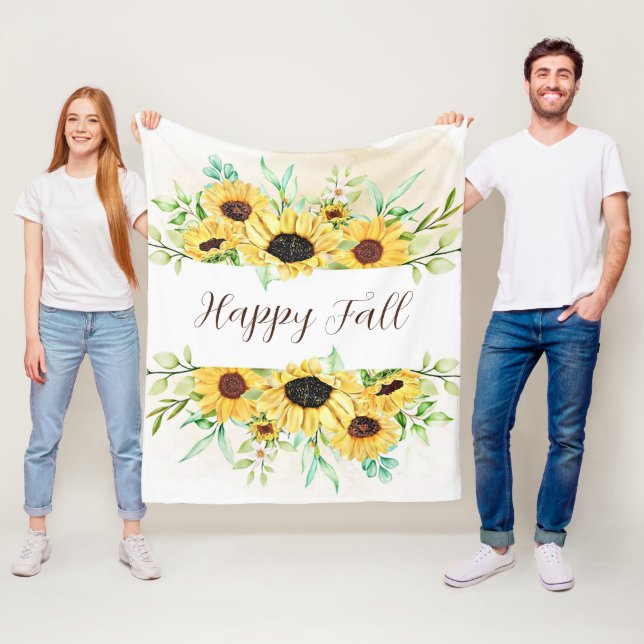 Manta Polar Girasoles de otoño marco con texto personalizable  (In situ)