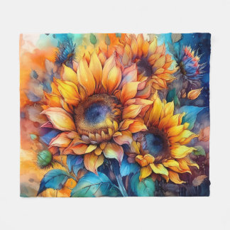 Manta Polar Girasoles en Acuarela