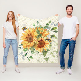 Manta Polar Girasoles y abejas 