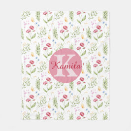Manta Polar Girls Cute Monogram Name Floral Fleece Blanket