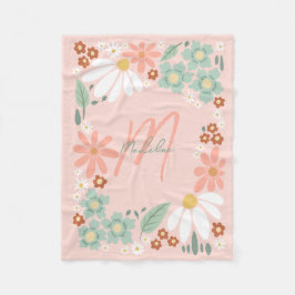 Manta Polar Girls Cute Pink Retro Wildflower Monogrammed