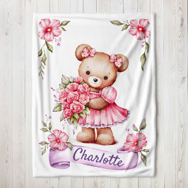 Manta Polar Girls Cute Teddy Bear Kids Fleece Blanket