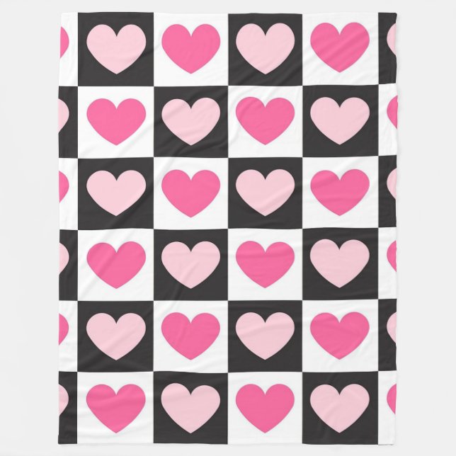 Manta Polar Girly Checkered Pink Hearts Luxury (Anverso)