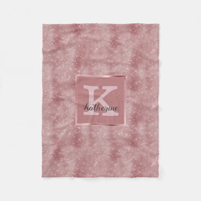Manta Polar Girly Dusty Rosa Gold Glam Diamond Monograma (Anverso)