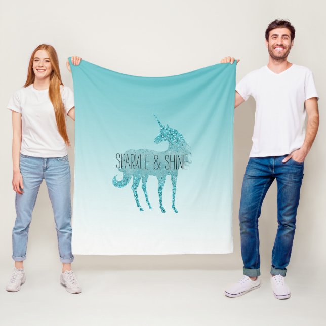 Manta Polar Girly Glitz Aqua Turquoise Purpurina Unicorn (In situ)