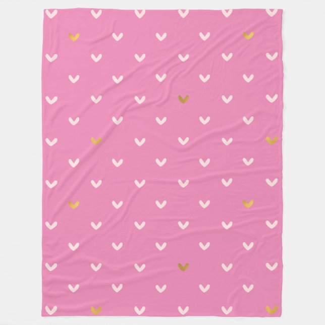 Manta Polar Girly Gold Rubor Pink Hearts (Anverso)