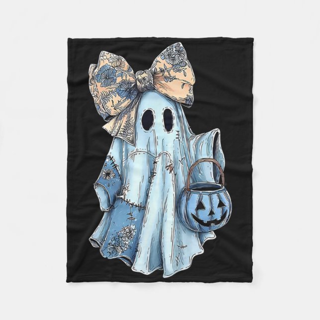 Manta Polar Girly Halloween Blue Denim Ghost Preppy Ghost Bow (Anverso)