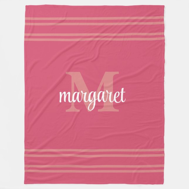 Manta Polar Girly hot pink  white monogram name Fleece Blanket (Anverso)