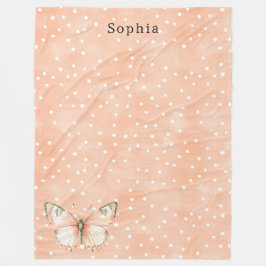 Manta Polar Girly Peach White Dots Butterfly  