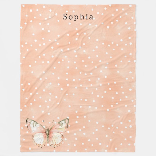 Manta Polar Girly Peach White Dots Butterfly   (Anverso)