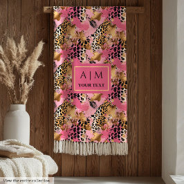 Manta Polar Glam rosa oro acuarela leopardo piel fleece