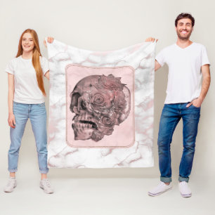 Manta Polar Glam Rosa Oro Rosa Cráneo Mármol